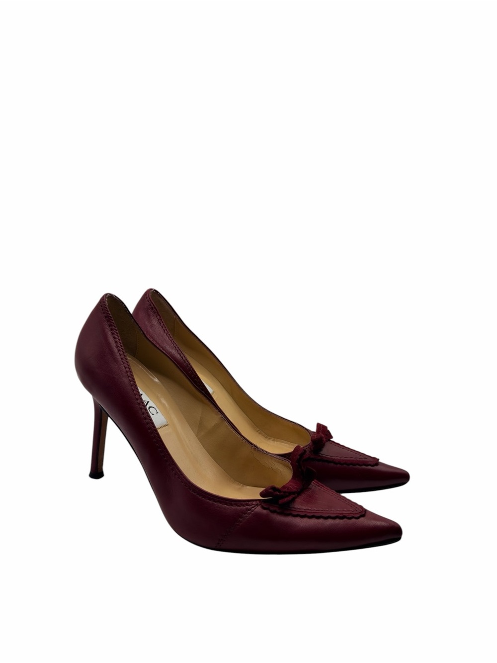 Isaac Y2K Burgundy Pointed-Toe Leather Pumps with Knot Detail Size 8.5